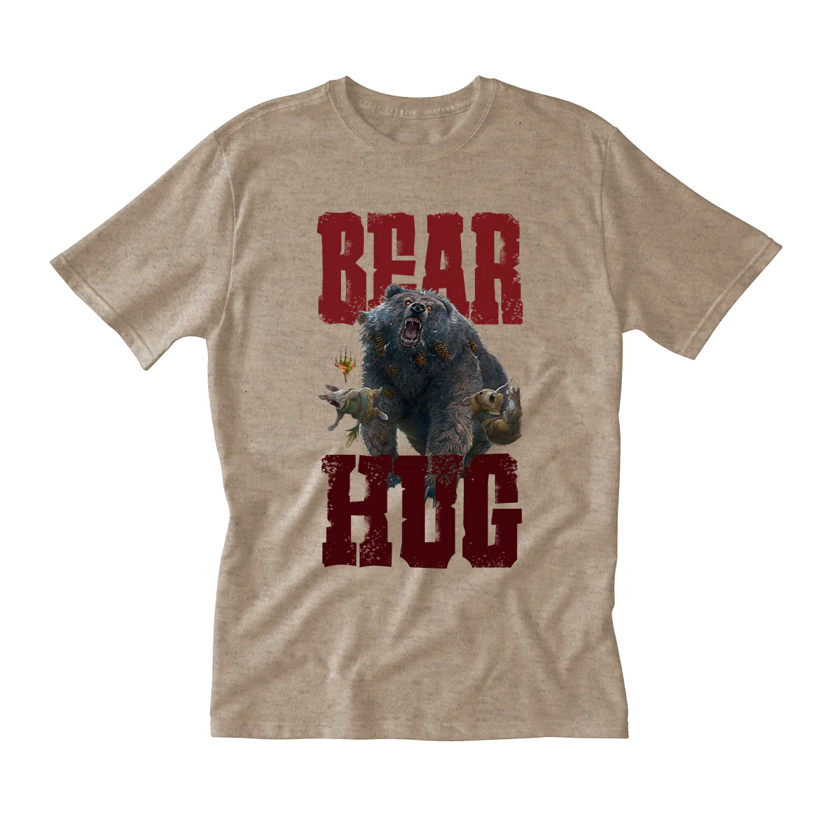 Bloomburrow Bear Hug! Lumra Printed Graphic T-Shirt in Heather Latte for Magic: The Gathering