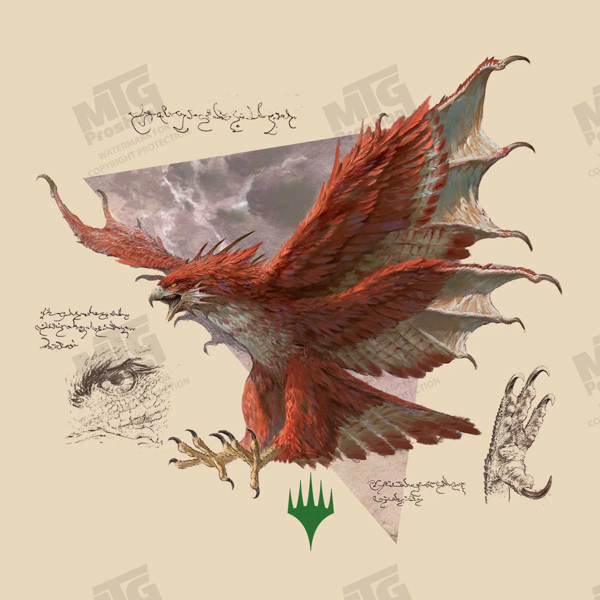 Bloomburrow Elemental Spirit: Dragonhawk Printed Graphic T-Shirt in Cream for Magic: The Gathering - Image 2