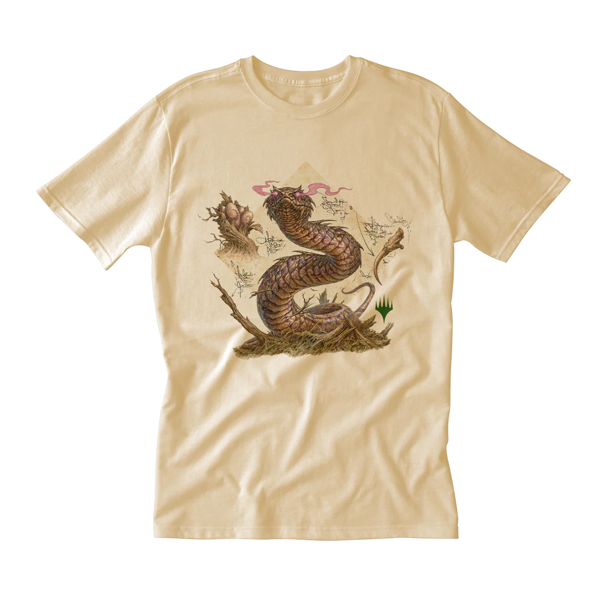 Bloomburrow Elemental Spirit: Rottenmouth Viper Printed Graphic T-Shirt in Cream for Magic: The Gathering