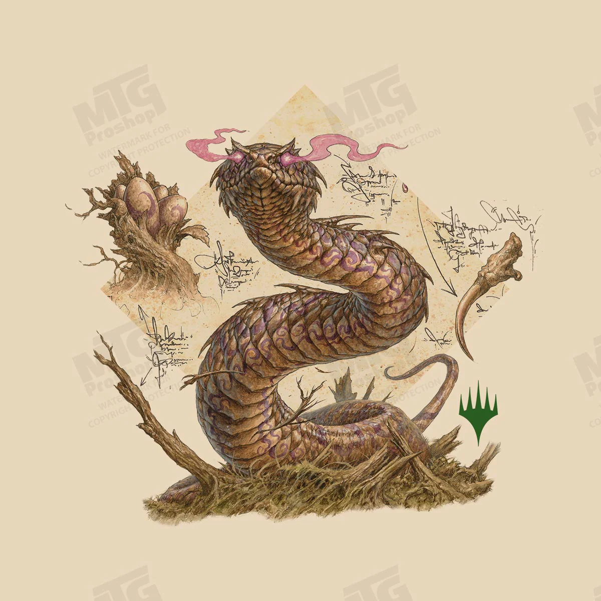 Bloomburrow Elemental Spirit: Rottenmouth Viper Printed Graphic T-Shirt in Cream for Magic: The Gathering - Image 2