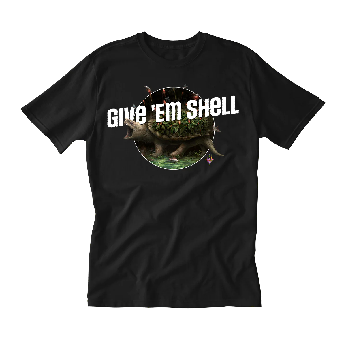 Bloomburrow Give emÍ Shell Printed Graphic Tee in Black for Magic: The Gathering