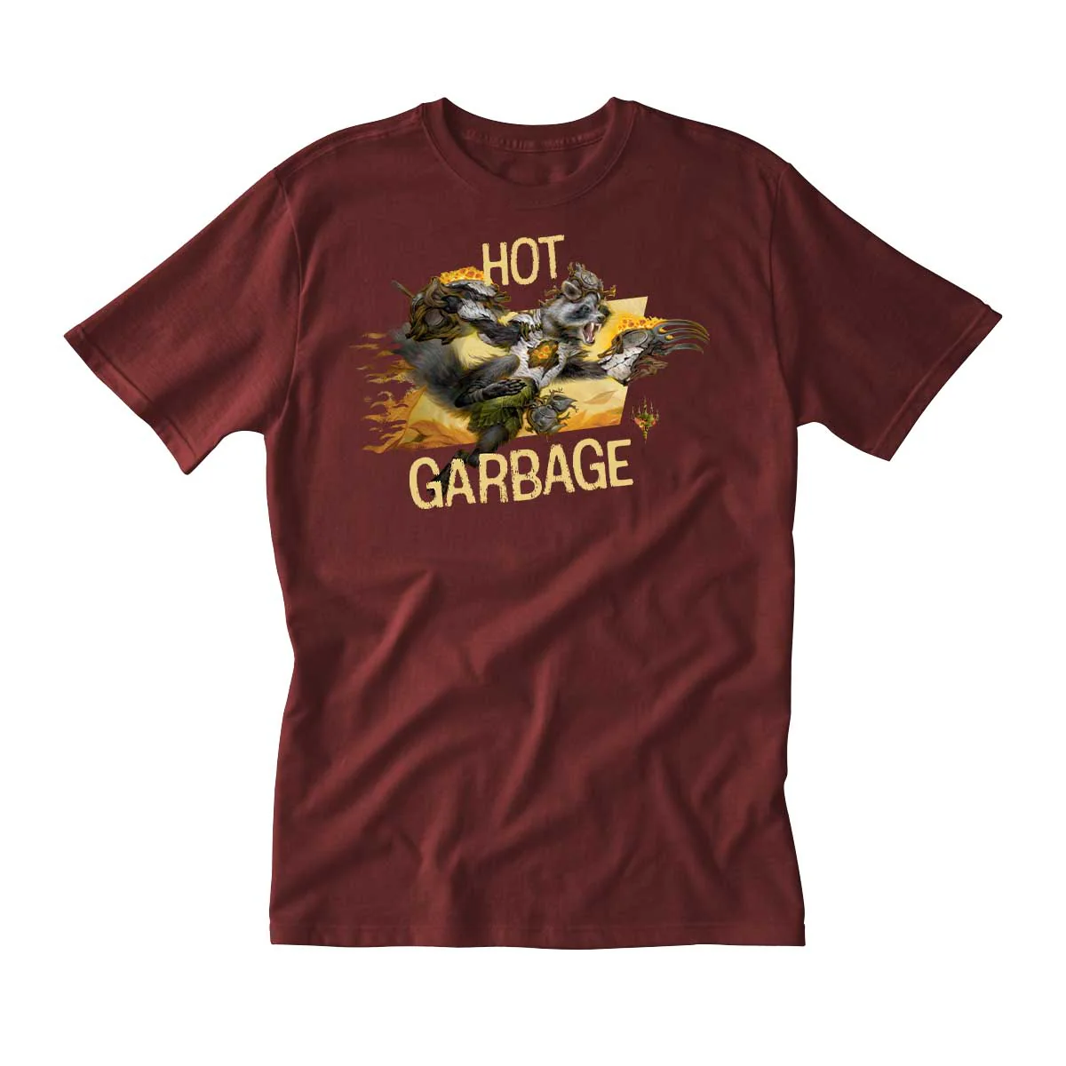 Bloomburrow Hot Garbage Printed Graphic Tee in Sangria Maroon for Magic: The Gathering