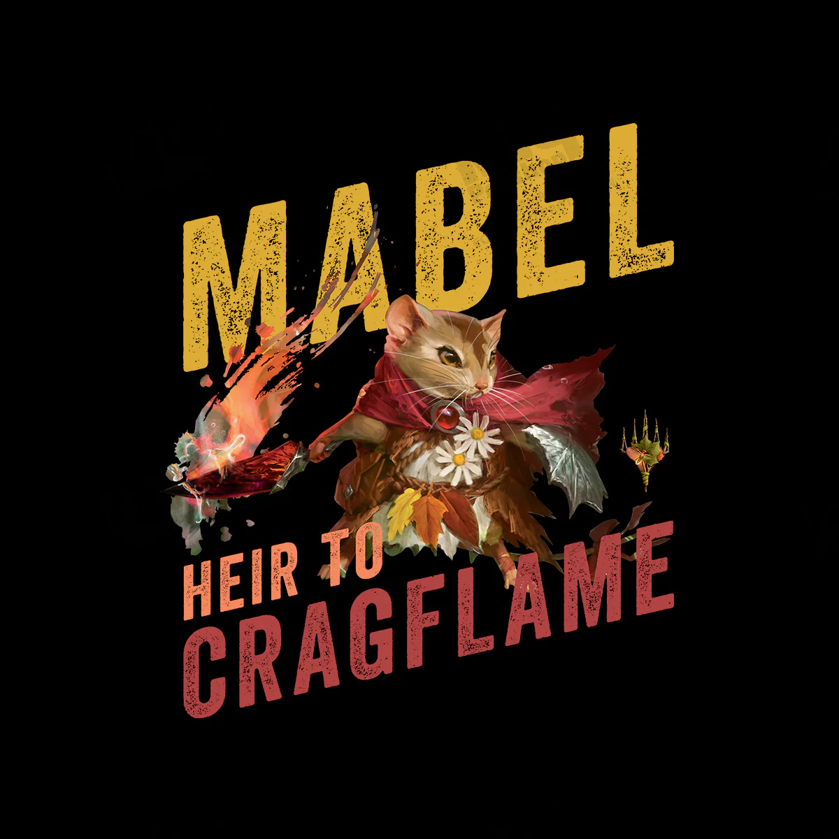 Bloomburrow Mabel, Heir to Cragflame Printed Graphic T-Shirt in Black for Magic: The Gathering - Image 2