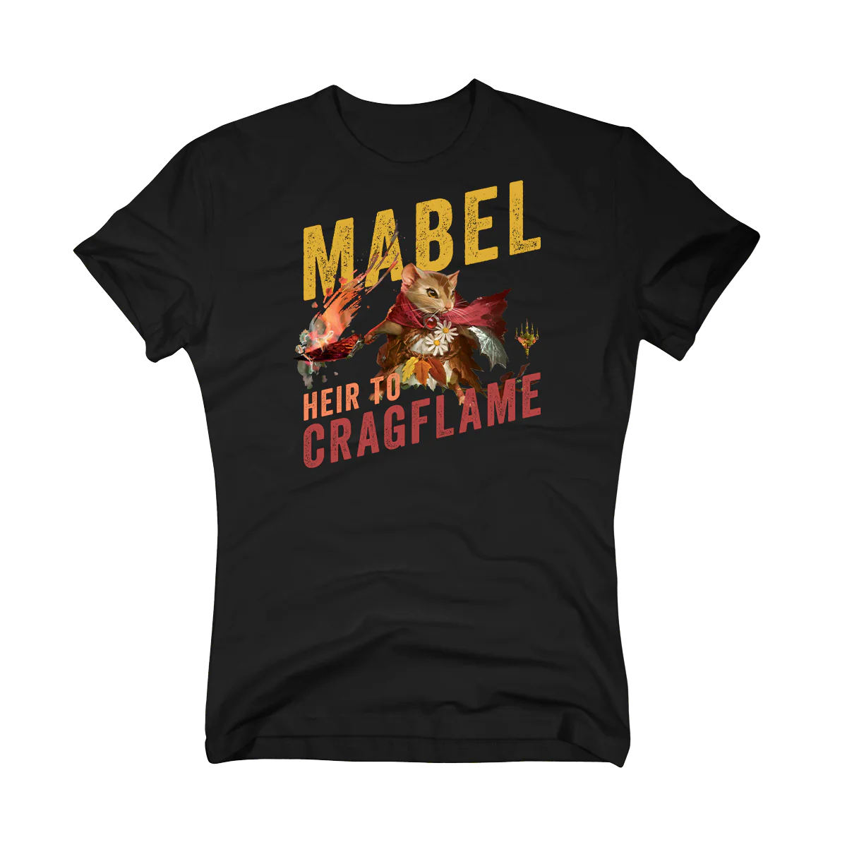 Bloomburrow Mabel, Heir to Cragflame Printed Graphic T-Shirt in Black for Magic: The Gathering - Image 4