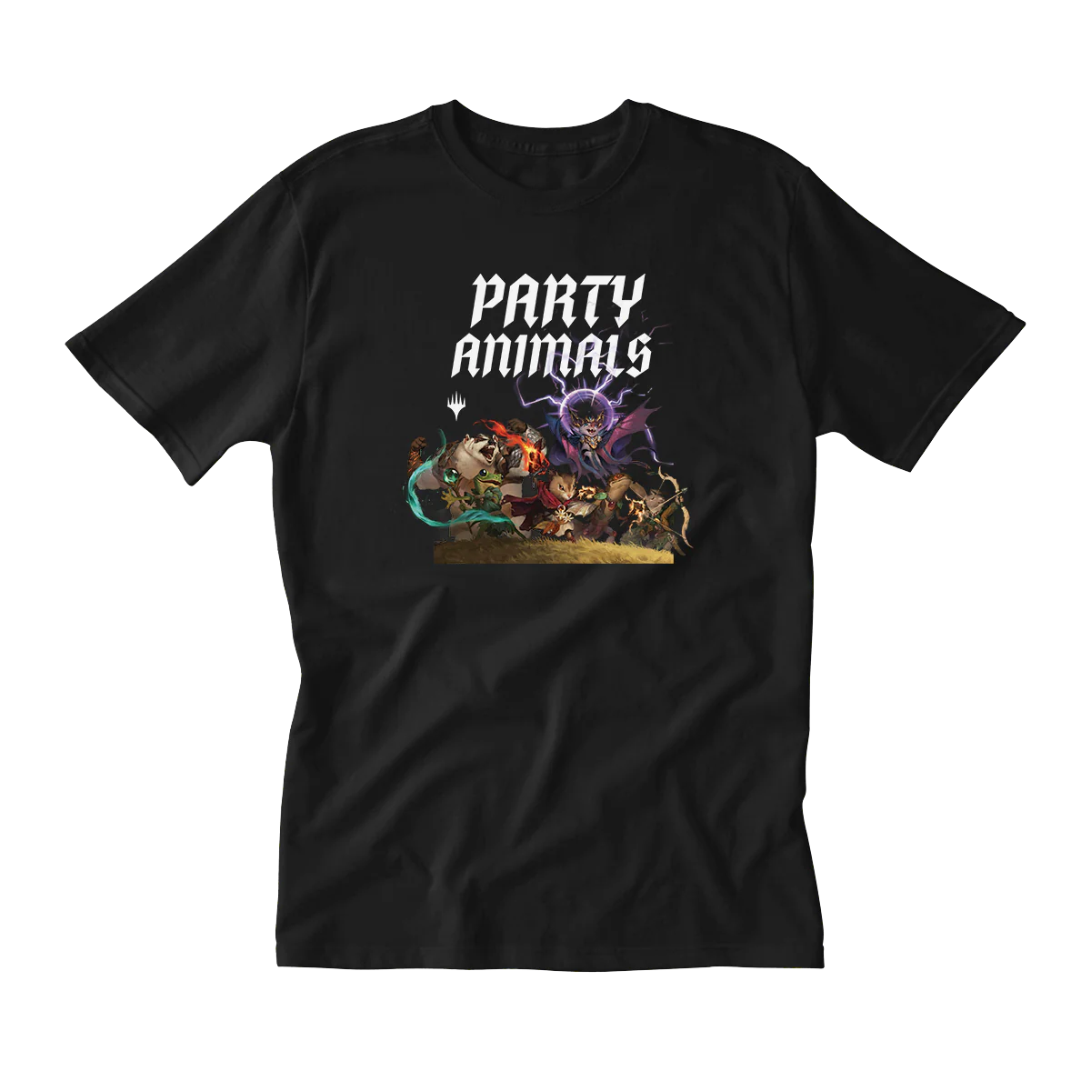 Bloomburrow Party Animals Printed Graphic T-Shirt in Black for Magic: The Gathering