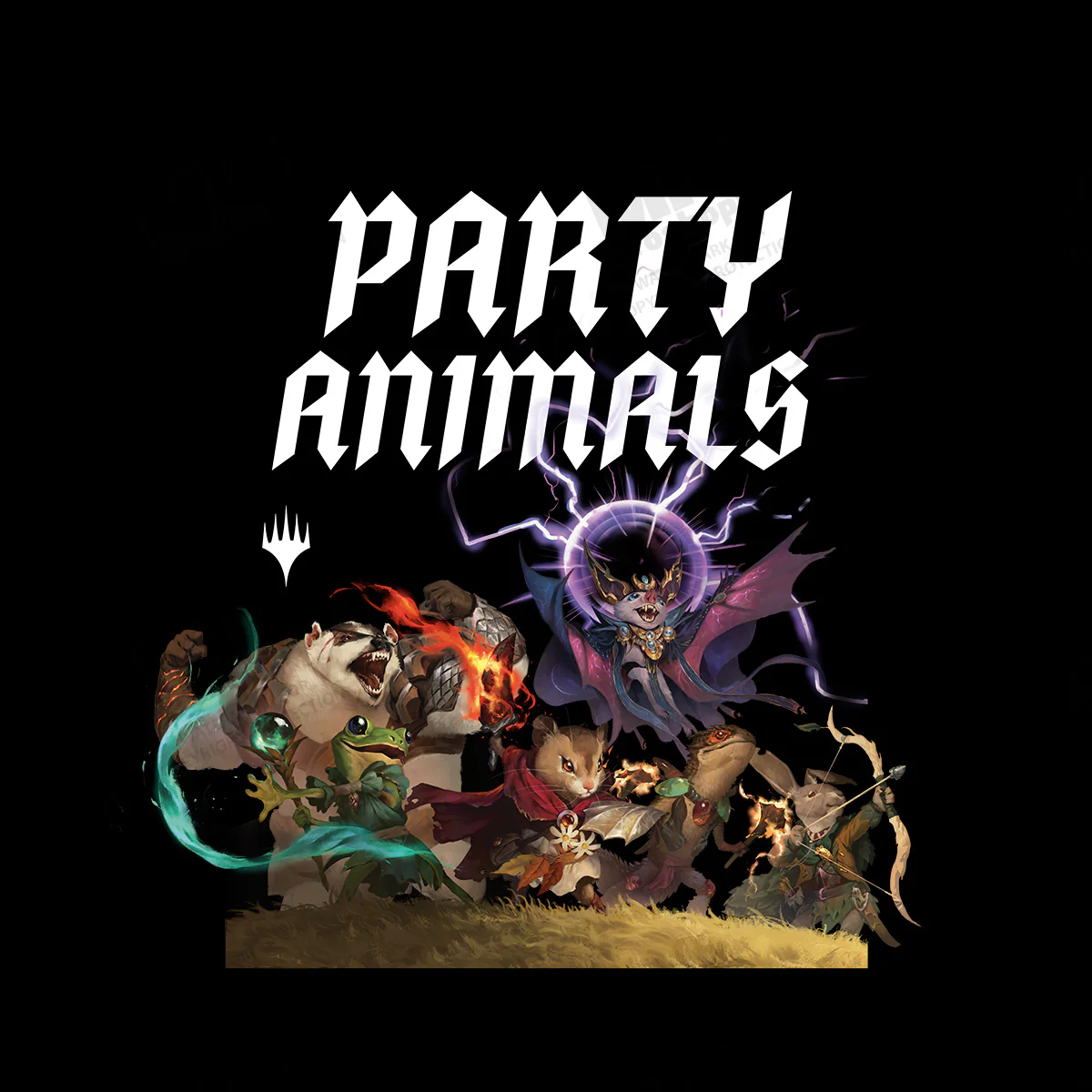 Bloomburrow Party Animals Printed Graphic T-Shirt in Black for Magic: The Gathering - Image 2