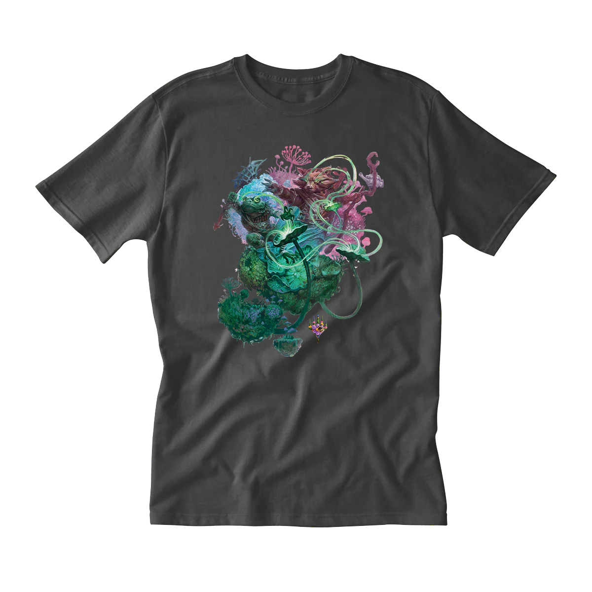Bloomburrow Sylvan Tutor Printed Graphic T-Shirt in Charcoal Grey for Magic: The Gathering