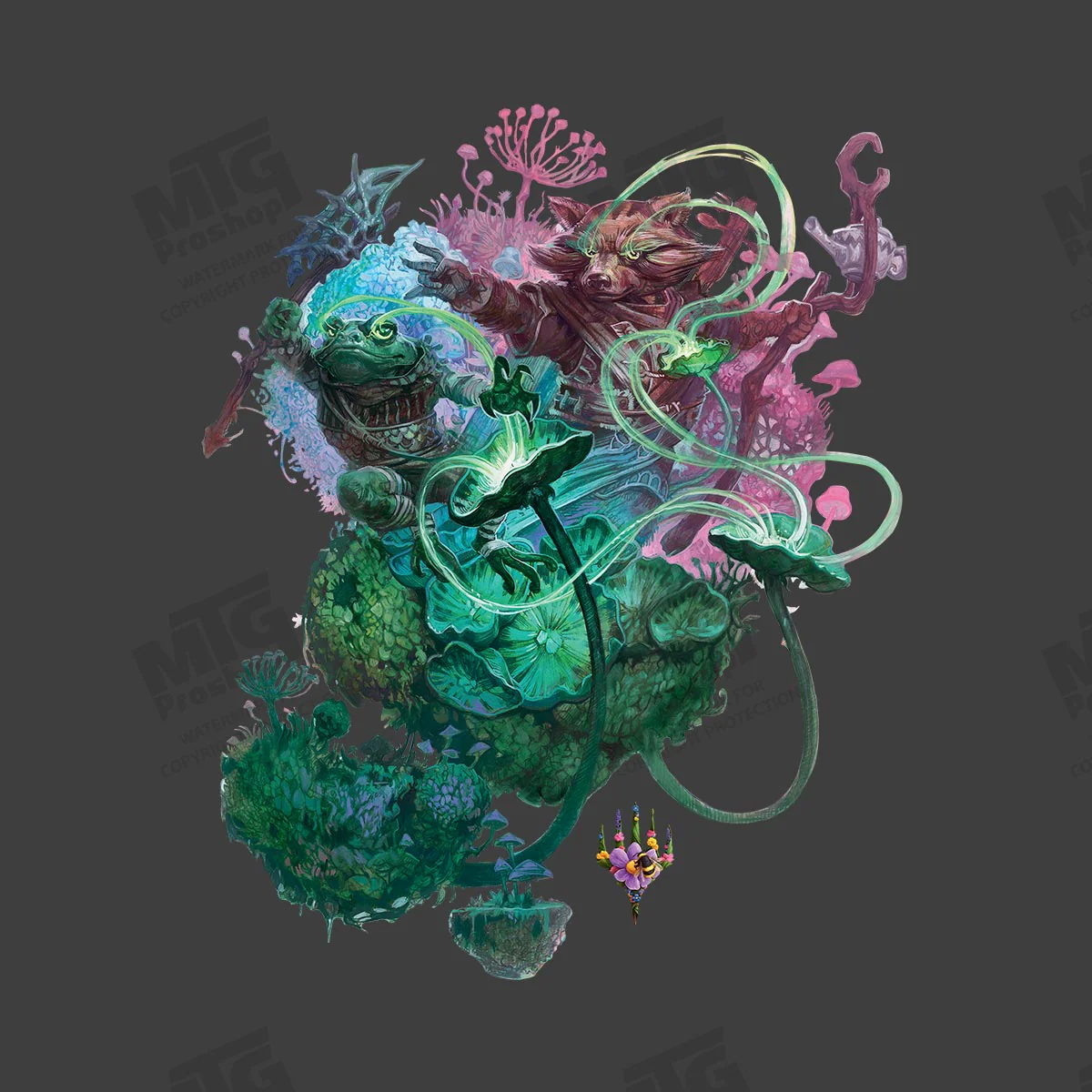Bloomburrow Sylvan Tutor Printed Graphic T-Shirt in Charcoal Grey for Magic: The Gathering - Image 2
