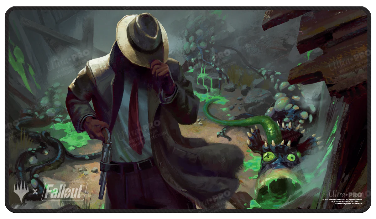 Fallout® Mysterious Stranger Black Stitched Standard Gaming Playmat for Magic: The Gathering