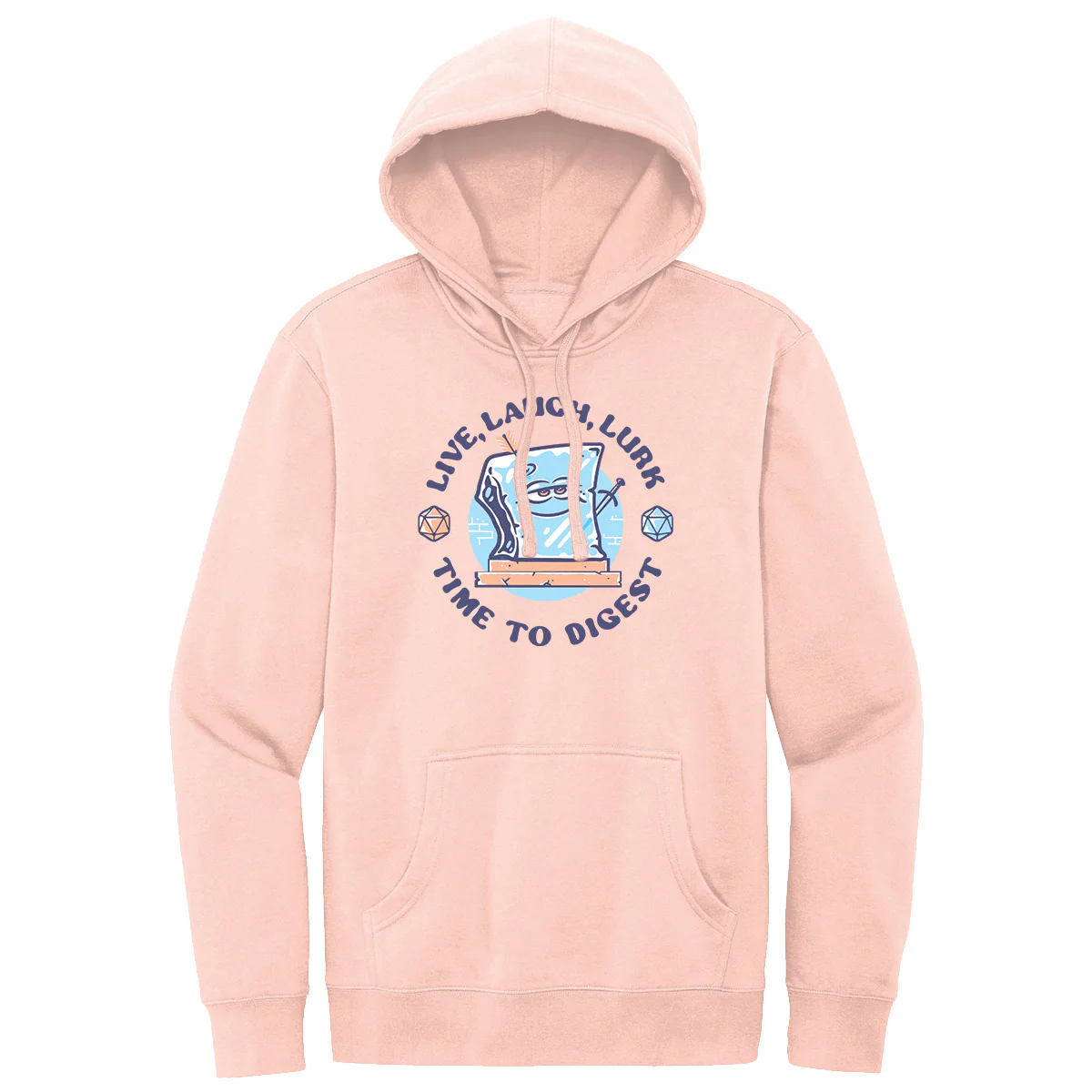 ñLive, Laugh, Lurkî Gelatinous Cube Printed Pullover Hoodie in Rosewater Pink for Dungeons & Dragons 2024