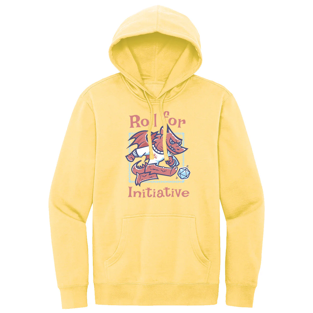 ñRoll for Initiativeî Dragon Printed Pullover Hoodie in Light Yellow for Dungeons & Dragons 2024